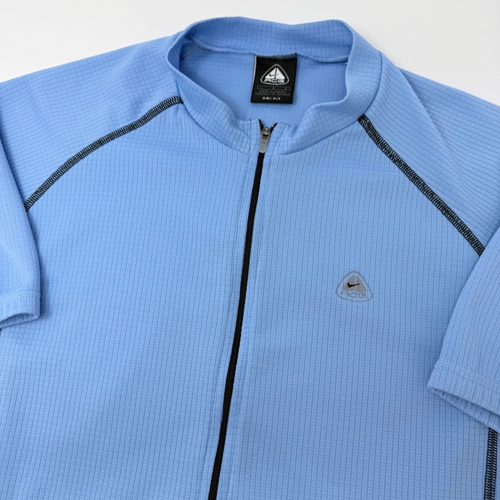 Nike ACG Mens Large Blue Dri-FIT Waffle Knit Quarter Zip Cycling Jersey 90s